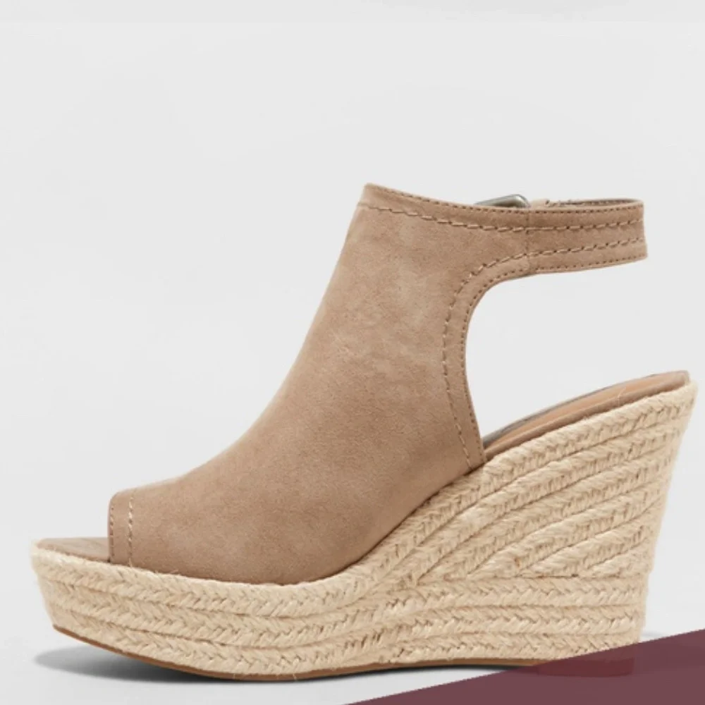 Taupe Espadrille Wedge Ankle Strap Platform Sandal